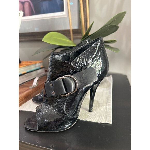 Givenchy Patent Leather Peep Toe Ankle Booties Black Womens Size 7 - Picture 2 of 11